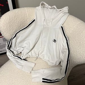 CUSTOM CROPPED HOODIE WHITE ADIDAS (S)